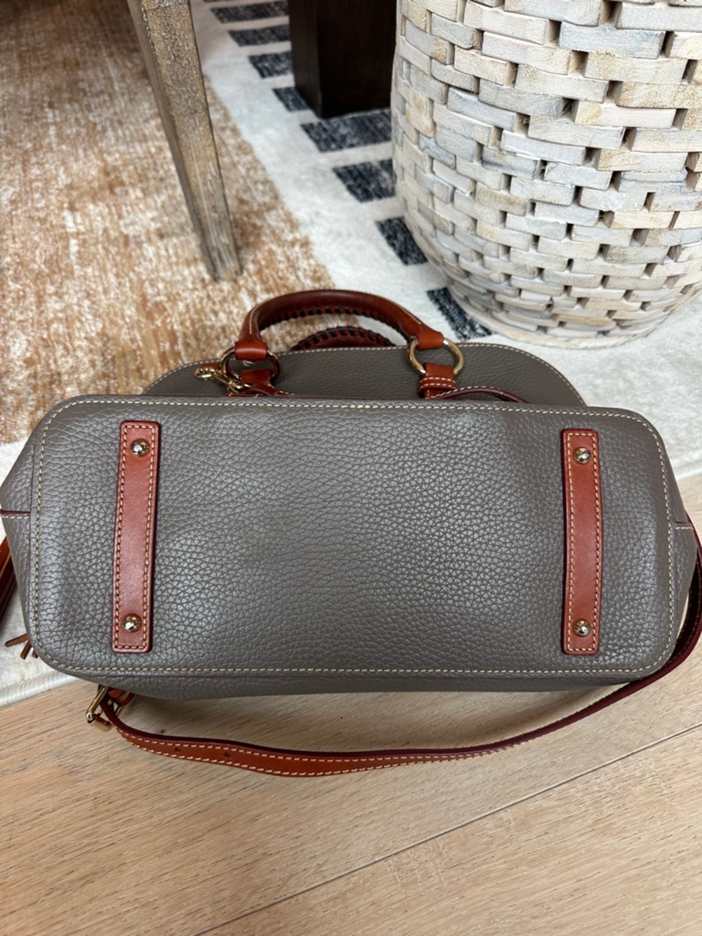 Dooney & Bourke Gray and Brown Pebbled Leather Dome Crossbody - Picture 5 of 8